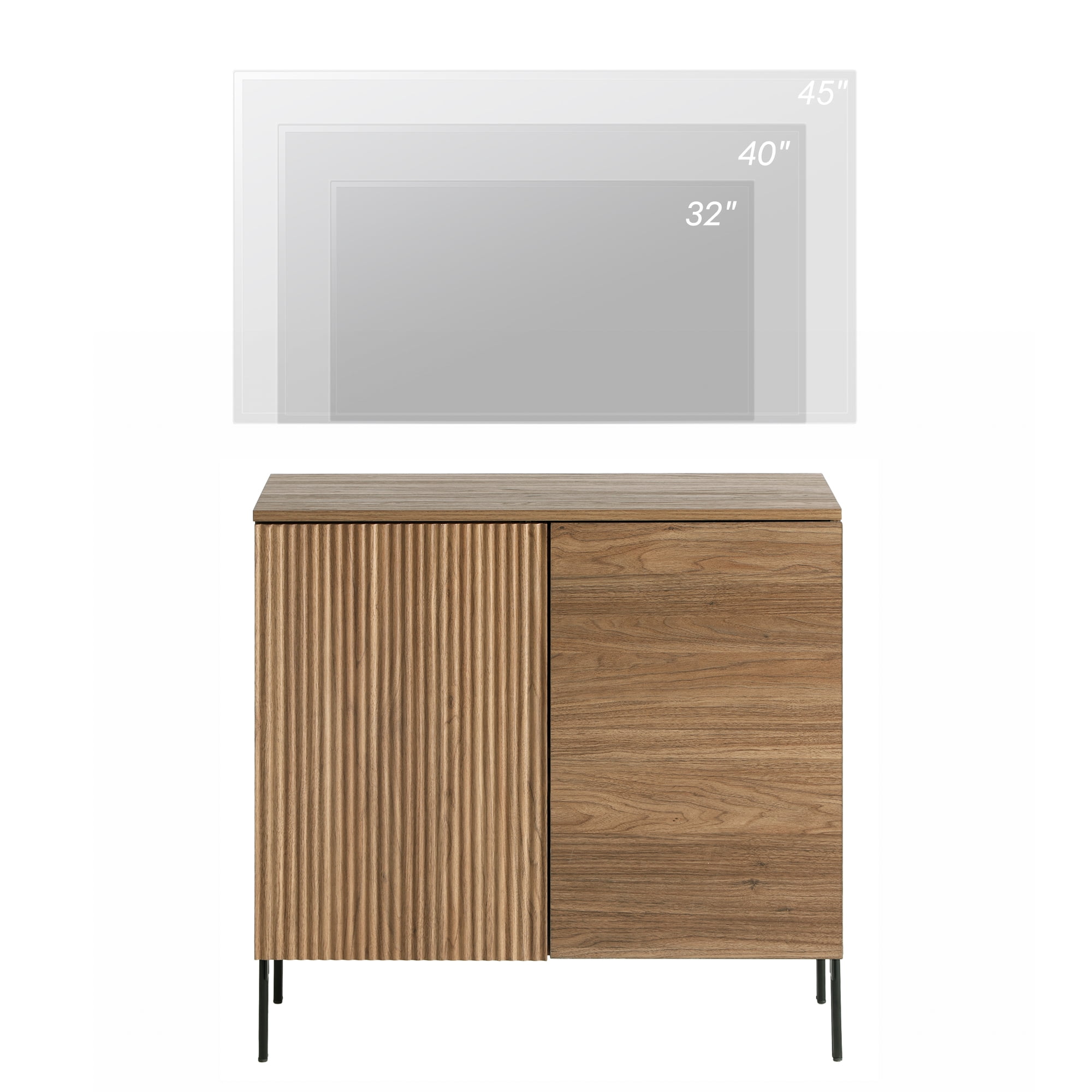 31.5" Modern Wood Reeded Dresser with Doors, Minimalist Dresser Organizer Storage Cabinet for Bedroom,Living room, Entryway