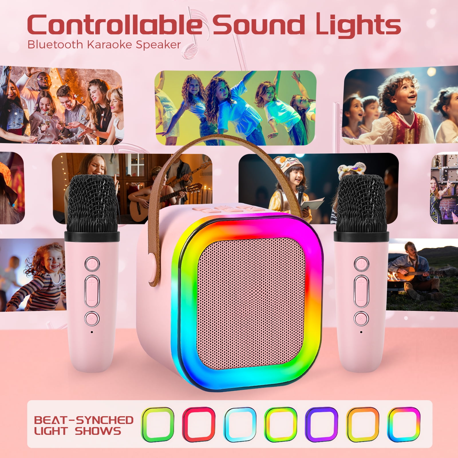 JELLOO Mini Karaoke Machine Portable Bluetooth Speaker with 2 Wireless Mic for Kids, Karafun Premium Songs for All Ages, Christmas Birthday Gifts for Girls Boys