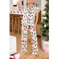 thumbnail image 1 of Women's White Printed Christmas Pattern Buttoned Two Piece Sleepwear, 1 of 5
