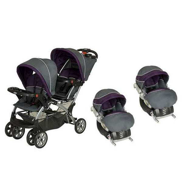 Baby Trend Sit N Stand Double Baby Stroller and Two Flex Loc Car Seats