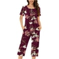thumbnail image 2 of Asgosdo Womens Pajamas Short Sleeve Sleepwear Tops and Capri Pants Pjs Print Pajama Sets, 2 of 3