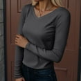 thumbnail image 2 of GEWSEY Long Sleeve Shirts for Women V Neck Ribbed Knit Fitted Fall Basic Tshirts Going Out Tops 2025 Casual Trendy Clothes (Dark Gray, S), 2 of 5