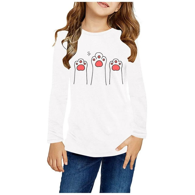 Robe à Manches Longues, Chemises à Manches Longues pour Filles avec Imprimés, Col Rond Mignons, Blouses Décontractées Habillées, Vêtements pour Filles