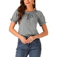 thumbnail image 1 of BLUSA DE GINGHAM A CUADROS INSPIRADORA PARA MUJER CON CUELLO REDONDO, VOLANTES Y MANGAS PUFF TALLA XL NEGRA, 1 of 5