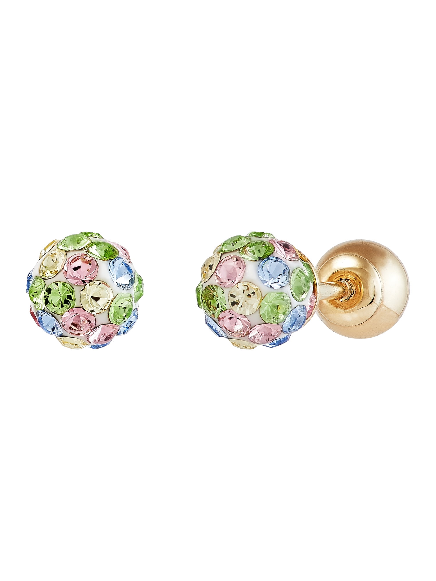 Brilliance Fine Jewelry Girls Pastel Crystals 4.8MM Ball Earrings in 10K Yellow Gold