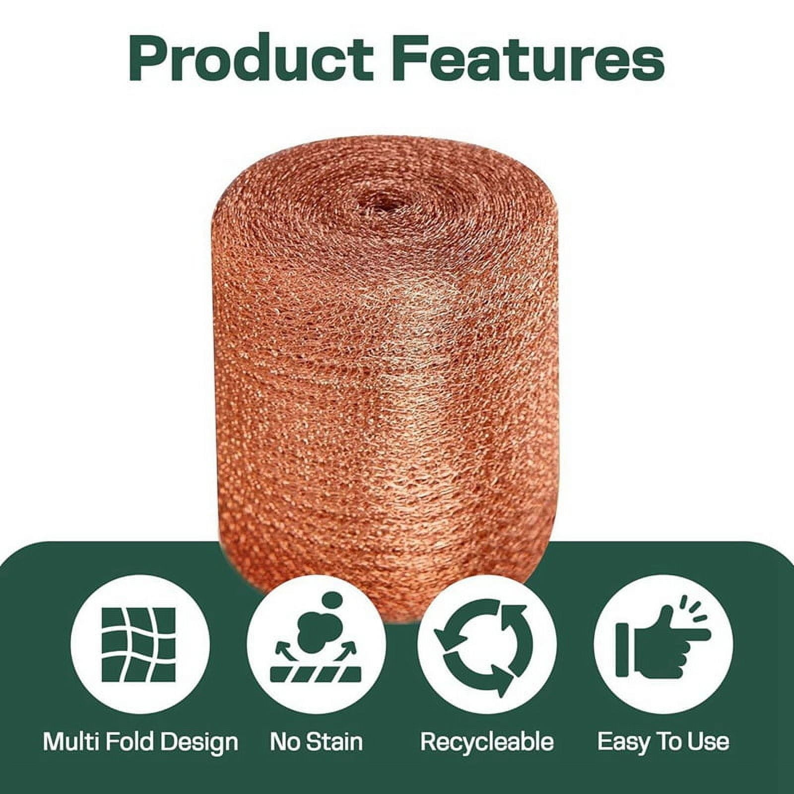 Copper Mesh Rodent Control 5 Inch x 35ft Rustproof Copper Wool Blend, Ideal for Sealing Water Gaps for Rodent Sturdy Copper Wool Mouse Trap Hole Filler for Bat Snail Bird Control with Packing Tool