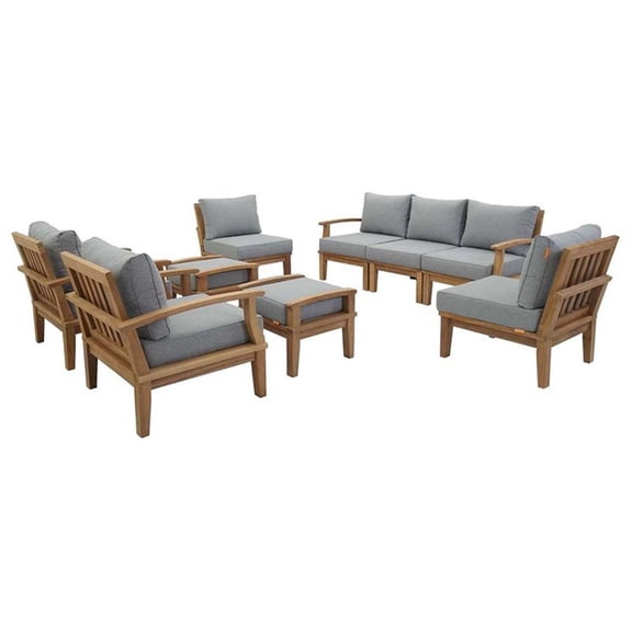 Modway Marina 9 Piece Patio Sofa Set in Natural and Gray