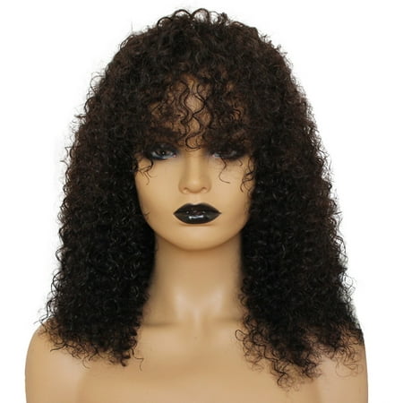 AISOM Kinky Curly 4*4 Lace Closure Human Hair Wig with Bang 250% Density,