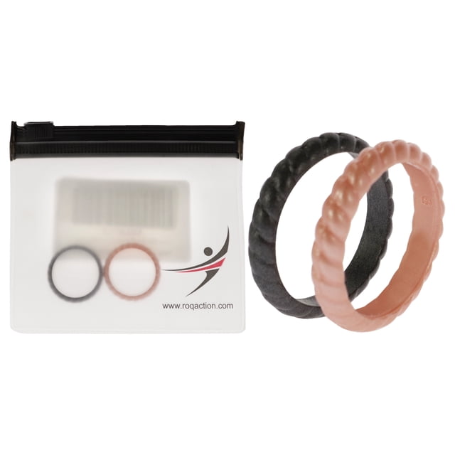 Juego de anillos trenzados apilables de boda ROQ para mujer silicona Rosa-Negro 2 x 11 mm