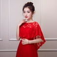 thumbnail image 4 of SWSMCLT Women's Lace Cape Short Sleeve ShrugLoose Tulle Short High Low Top Sheer Soft Poncho Party Basic Winter Red One Size, 4 of 4