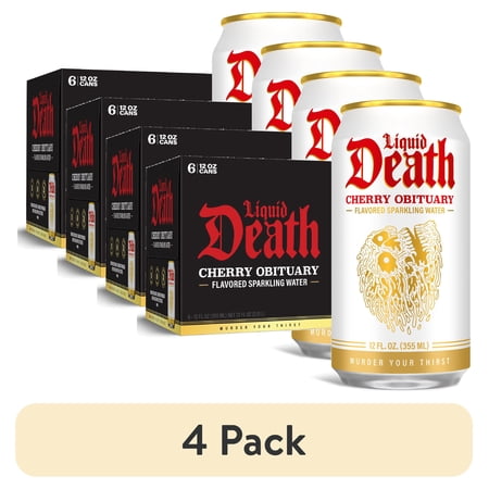 (4 pack) Liquid Death, Cherry Obituary, Soda-Flavored Sparkling Water, 6-Pack (12 fl oz Cans), Low Sugar, Huge Flavor and No Artificial Sweeteners