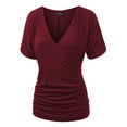thumbnail image 2 of Made by Johnny Women's V Neck Short Sleeve Wrap Front Drape Dolman Top XXXL WINE, 2 of 6
