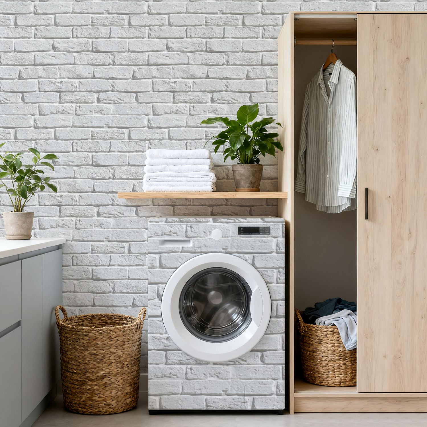 Peel and Stick Wallpaper White Brick Effect Wall Rough Surface Subtle Shadows 24in x 118in Contact Paper Removable Self Adhesive Wall Mural Wall Decor for Bedroom Kitchen Cabinets