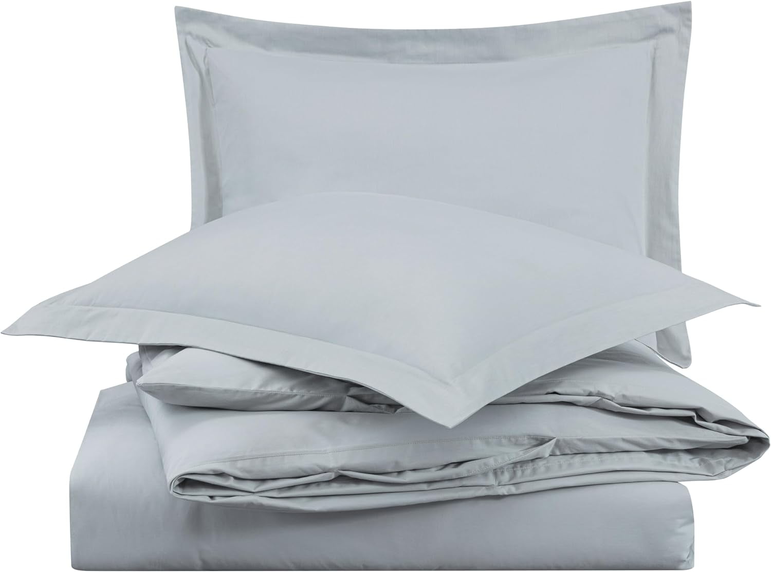 Chezmoi Collection Solid Silver Gray 100% Cotton Duvet Cover Set King Size, 3-Piece Luxury Soft Breathable Smooth Cooling 250TC Cotton Twill Comforter Cover with Button Closure