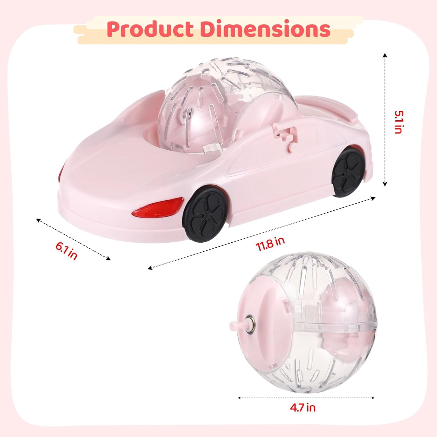 ABPETE Hamster Exercise Ball Sports Car, Hamster Car with Detachable Transparent Ball, 3 Modes Funny Exercise Wheel, Small Exercise Ball for Dwarf Small Pet