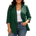 thumbnail image 2 of Plus Size Blazer For Women, 3/4 Sleeve Lapel Jacket With Padded Shoulders & Pockets, Lined Casual Office Suit Jacket, Professional Work Wear Green L, 2 of 8
