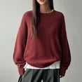 thumbnail image 4 of Olyvenn Oversized Sweater for Women Fall Winter Casual Slouchy Crewneck Long Sleeve Drop Shoulder Soft Knitted Pullover Tops Wine Free Size, 4 of 6