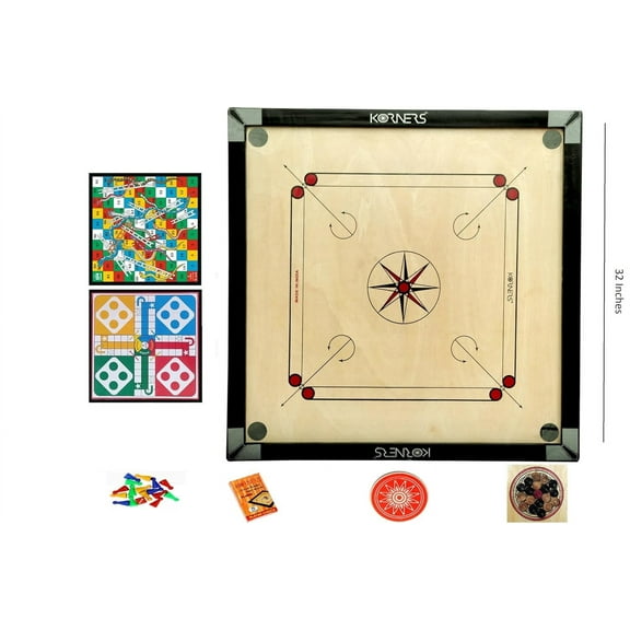 Carrom Board With Striker, Coins & Powder, Multicolor (32 Inch Carrom Round Ludo)
