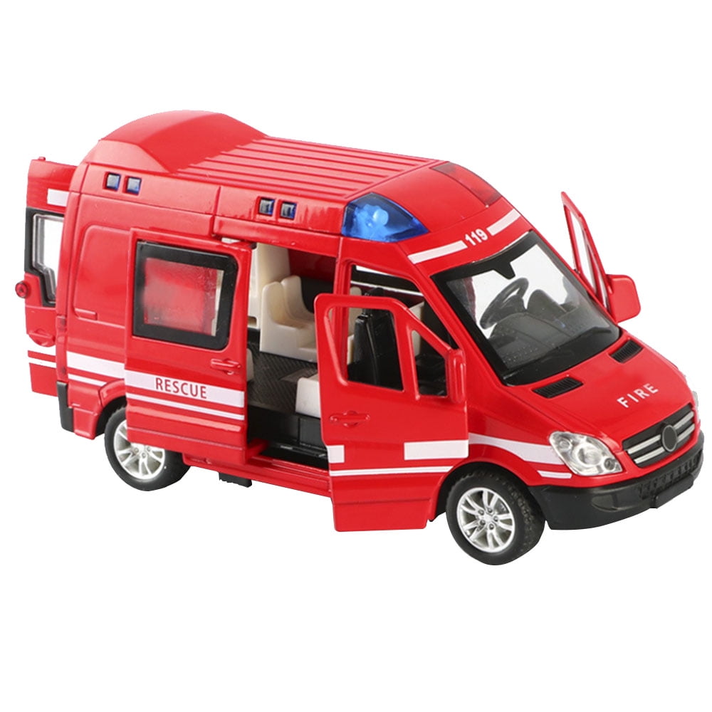fire truck toy van pull back red