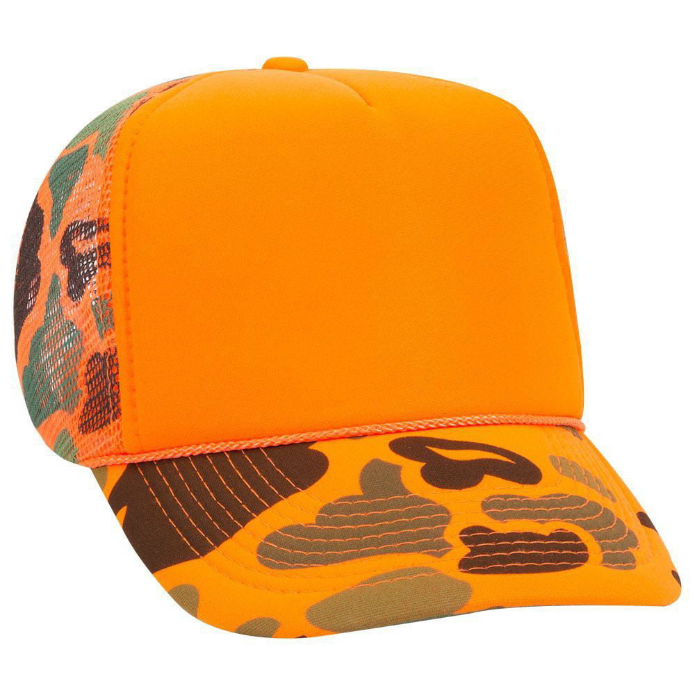 VTG 80's Blaze Orange Safety Hunting Hat Snapback,Mesh 5 Panel,Flat Bill Cap NOS 