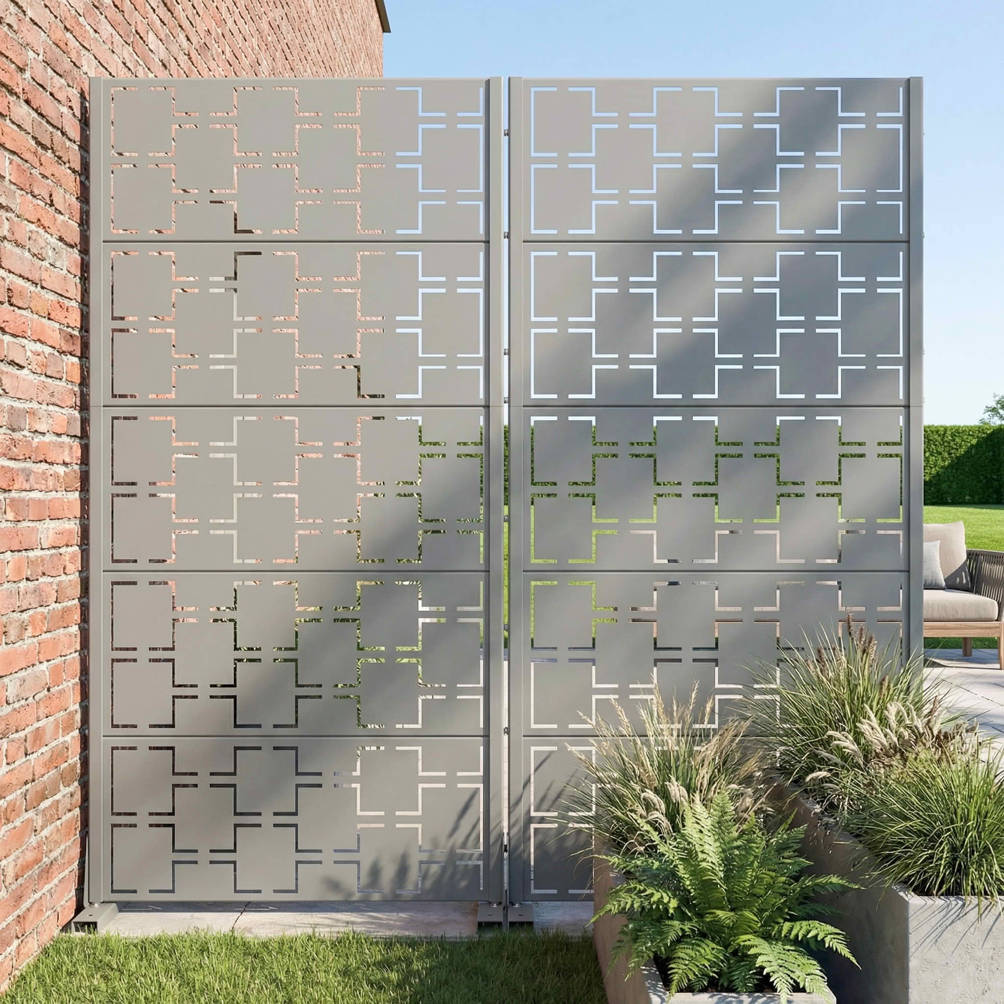 MAYEERTY 59x30 Gray Double-sided Outdoor Natural Privacy Panel Screen, 5 Piece Set Natural Folding Divider for Backyard and Garden
