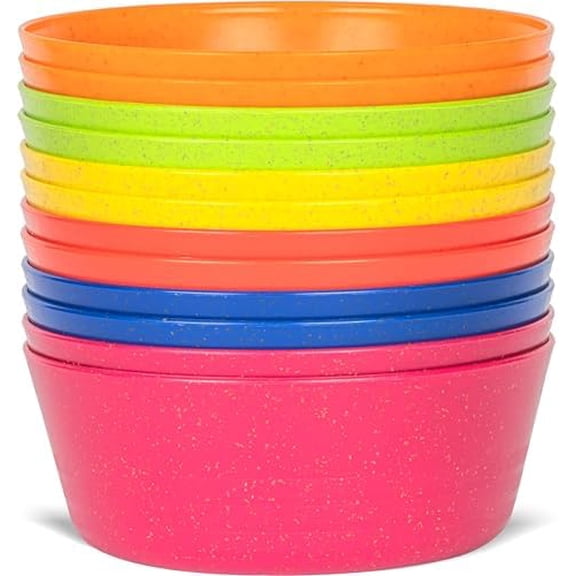 Kids Bowls Set of 12 Wheat Straw Toddlers Bowls - 10 Ounce Microwave/Dishwasher Safe, BPA Free, Non Toxic, 6 Bright Colors, Great for Cereal, Soup, Snack$$Home Decor, Kitchen, & Other