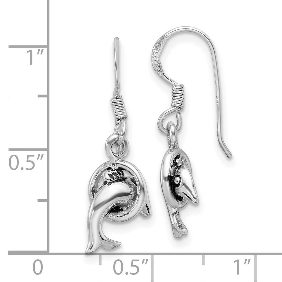 925 Sterling Silver Rhodium Plated Oxidized Dolphin Shepherd Hook Earrings 26.8x9.2mm Wide Stud Earring for Women