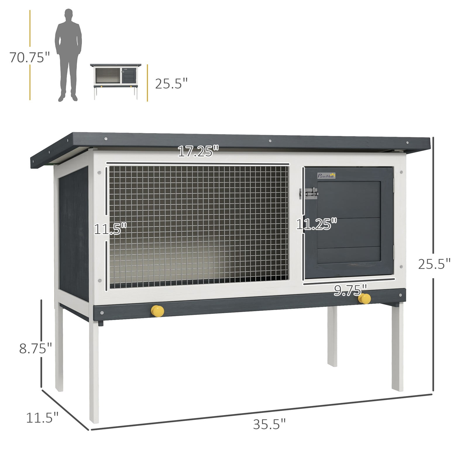 Favory Wooden Rabbit Hutch Indoor, Bunny Cage Outdoor, Guinea Pig House with Pull-Out Tray, and Openable Asphalt Roof
