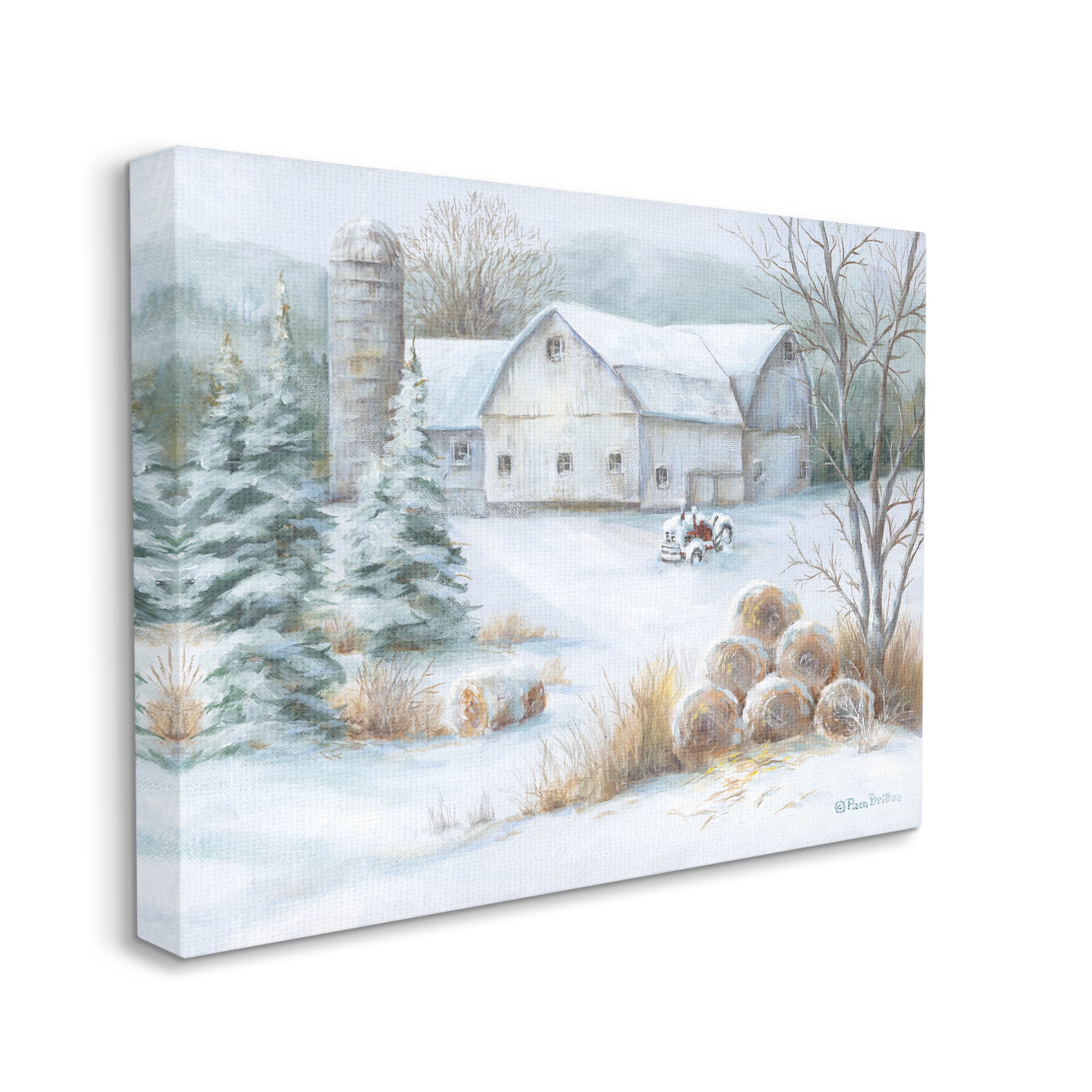 Niveous Country Barn Snow Scene Landscape Painting Gallery Wrapped Canvas Print Wall Art