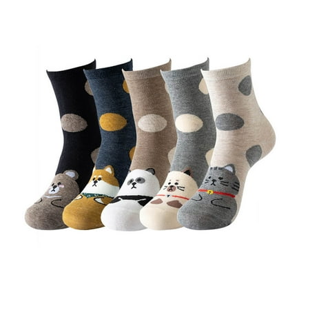 

5 Pairs Of Winter Cute Cartoon Socks Color Matching Warmth Socks Mid Stockings