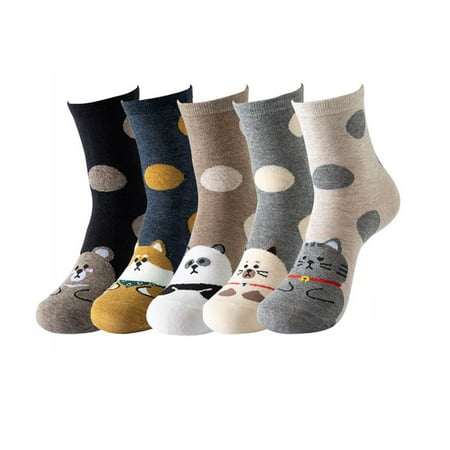 

lystmrge Garter Panties Thigh High Stockings with Belt Lingerie for Women Garter 5 Pairs Of Winter Cute Cartoon Socks Color Matching Warmth Socks Mid Stockings