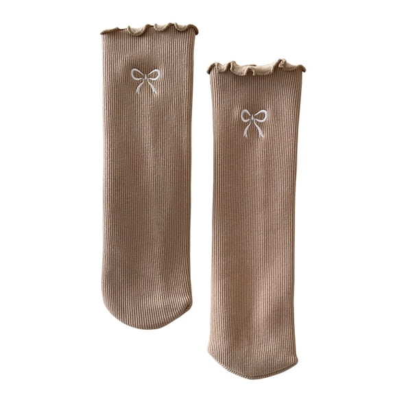 Lopecy-Sta Women's Ruffle Crew Socks with Bow Embroidery, Soft Ribbed Mid-Calf Socks, Cute Frilly Casual Socks for Daily Wear, School Uniform, Gift