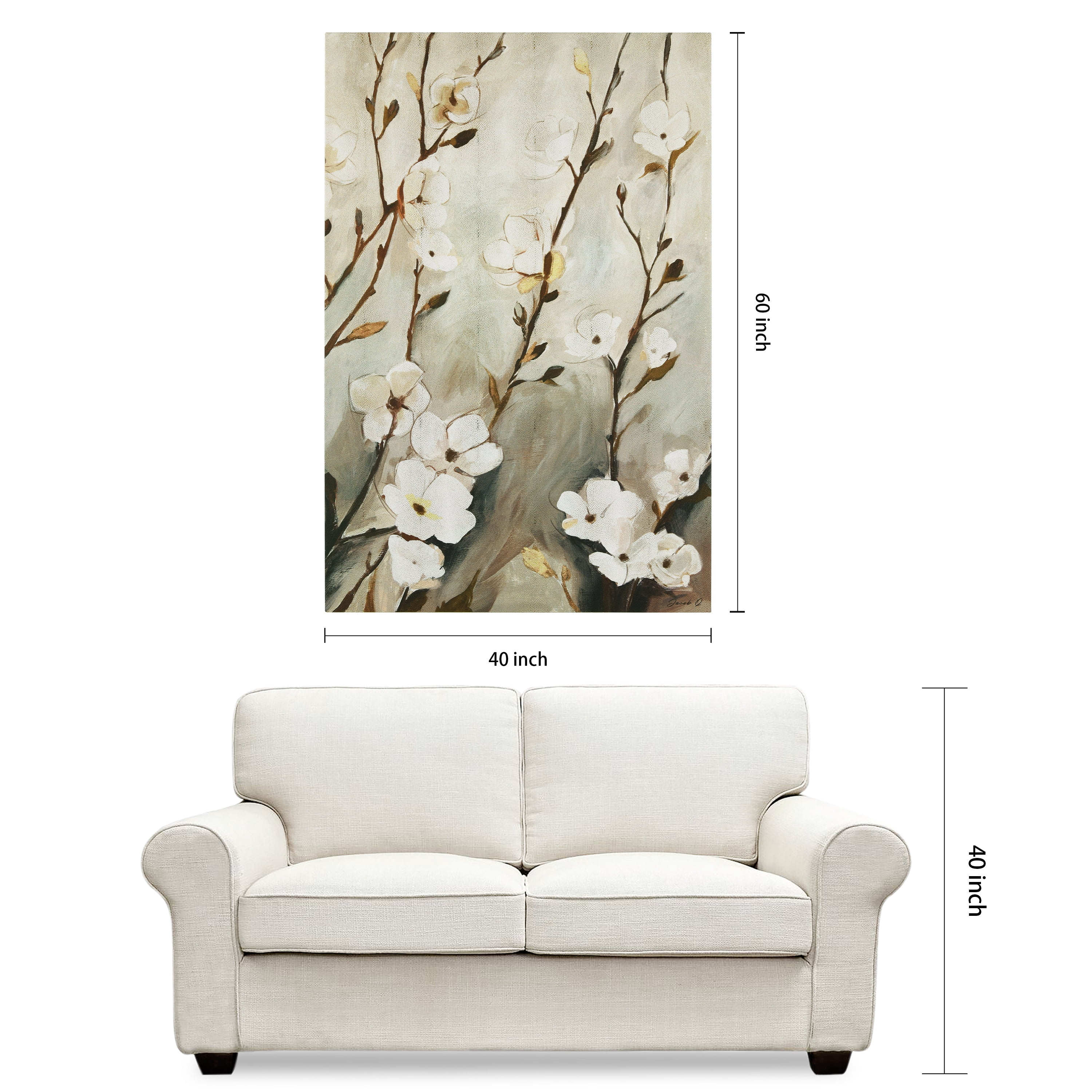 "Blossoming Tranquility" Floral Rendered on Gold Shagreen Wrapped Canvas Wall Art, sized 60"x40"