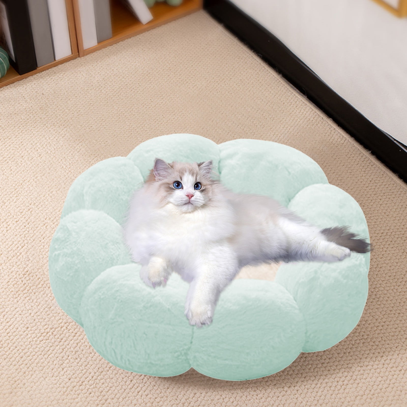 Nebwoak Round Cat Bed Warm Rounded Petals Calming Dog Cats Bed Cuddler Warming Cozy Soft Bed Faux Furs Cushion Bed for Small Medium Dogs and Cats