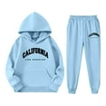 thumbnail image 4 of HXWCHs Girls' Casual Letter Print Hooded Sweatshirt Set Long Sleeve top and Pants Outfit for Daily Wear and Outdoor 9-10 Years Sky Blue, 4 of 4