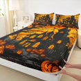 thumbnail image 5 of Manfei Western Spooky Haunted House King Sheets for Kids, Black Orange Halloween Theme Bedding, 4pcs, 1 Flat Sheet, 1 Fitted Sheet and 2 Pillowcases, 5 of 6