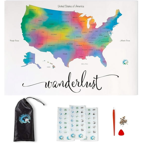 VIEROLA Scratch off Map, Watercolor Wanderlust Edition Travel Map, 24" x 17" Large USA Map