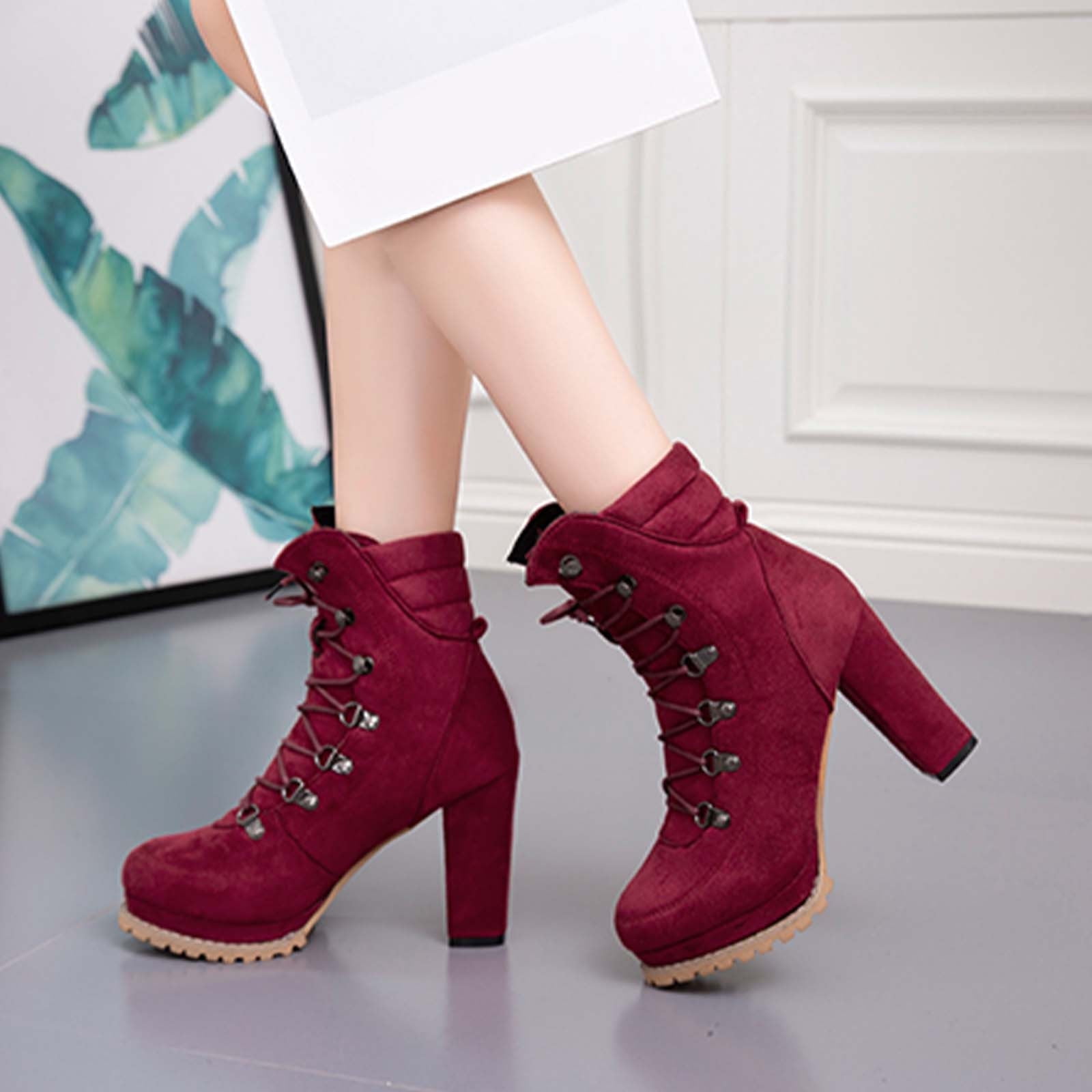 FITORON Womens Mid Calf Boots- Autumn Winter Thick Heel High-heel