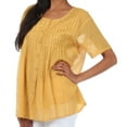 thumbnail image 4 of Sakkas Button Down Embroidered Short Sleeve Semi-Sheer Gauzy Cotton Top / Blouse - Camel - 1XL, 4 of 4