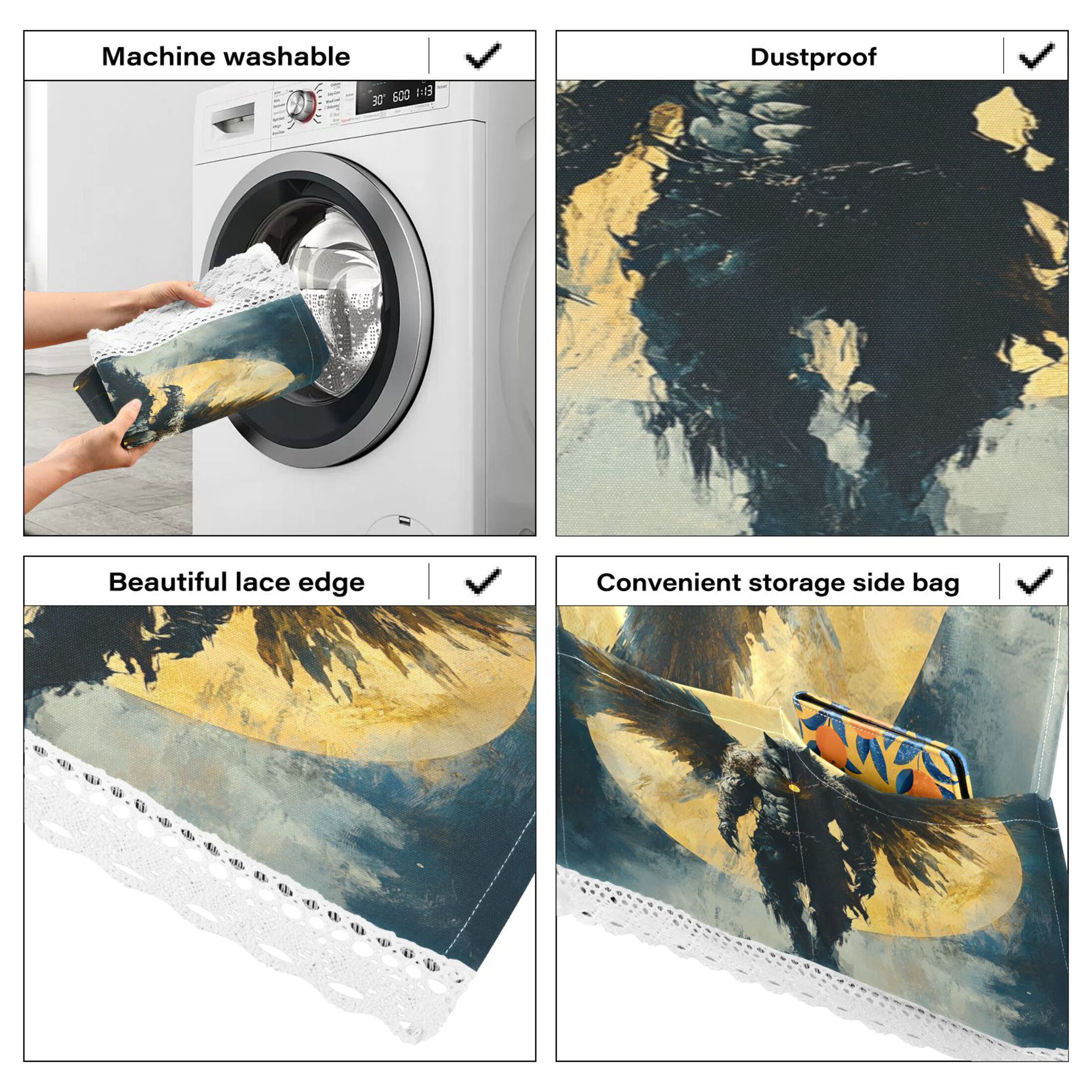 Wolf Man As An AngelWasher and Dryer Covers Dust-Proof and Oil Resistant Fridge Cover with 4 Storage Pockets Washing Machine Top Cover for Laundry Kitchen Home 51.2 x 22 In