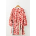 thumbnail image 4 of Women's Red Colorful Floral Patchwork Long Sleeve Pleated Mini Dress - [ZhiHiMeRi] | (US 4-6)S, 4 of 12
