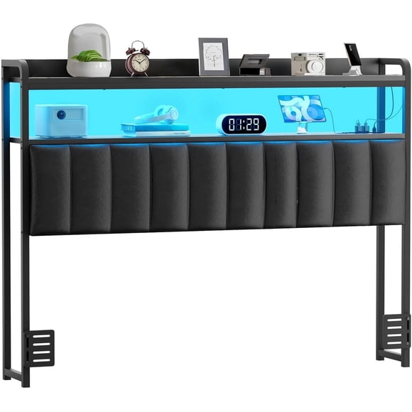 Cabeceras para Cama Matrimonial, Cabecero Tapizado con Estación de Carga Y Luces RGB LED, Cabecero con Almacenamiento, Solo Tablero de Tamaño Completo, Altura Ajustable, Reversible (Matrimonial/Full)