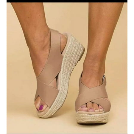 

Women Wedge Platform Sandals Espadrille Slingback Ankle Buckle Peep Toe Summer Shoes