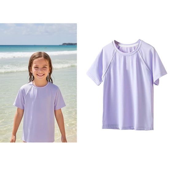 Rash Guard Swim Shirt for Girls Short Sleeve Sun Shirt Quick Dry Kids Bathing Suit 11-12 Years