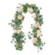 thumbnail image 1 of Guirnalda de flores artificiales de eucalipto con rosas, guirnalda de flores artificiales, enredadera de rosas falsas para centro de mesa, camino de mesa, decoración de fondo de pared, 1 of 8