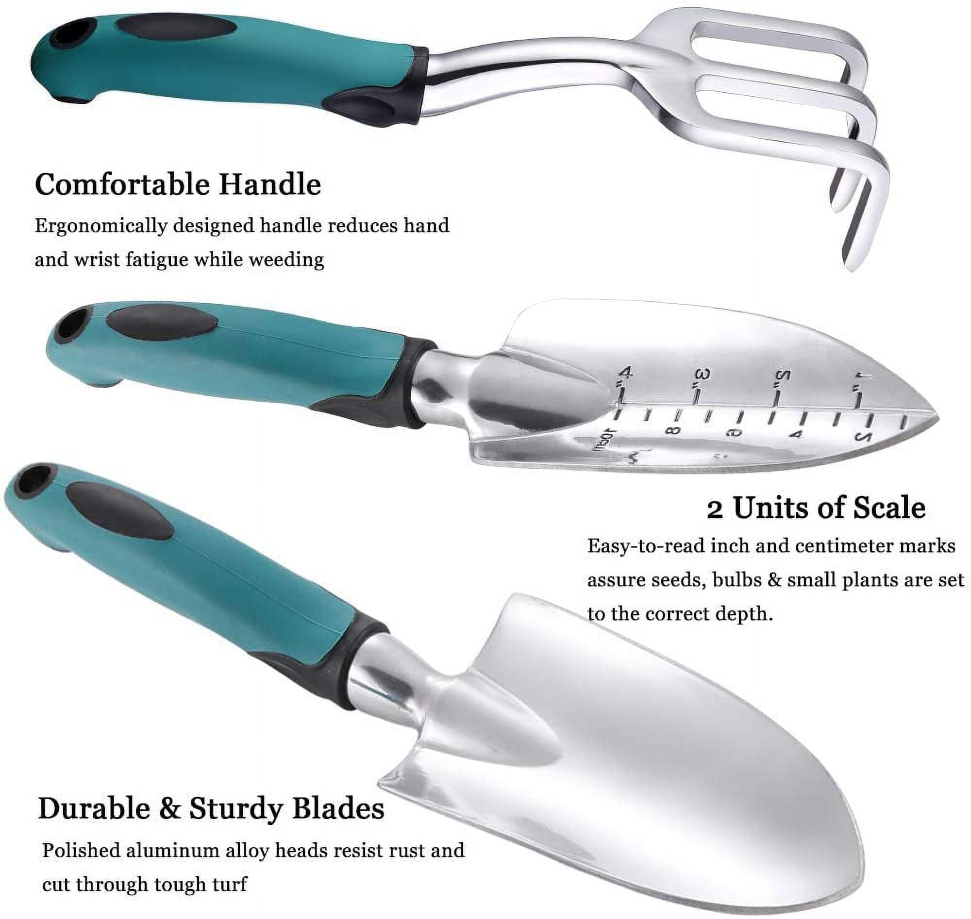 Garden Tool Set, 3-piece Heavy-duty Gardening Tool Cast Aluminum with Soft Rubber Non-slip Handle, Durable Garden Hand Tools