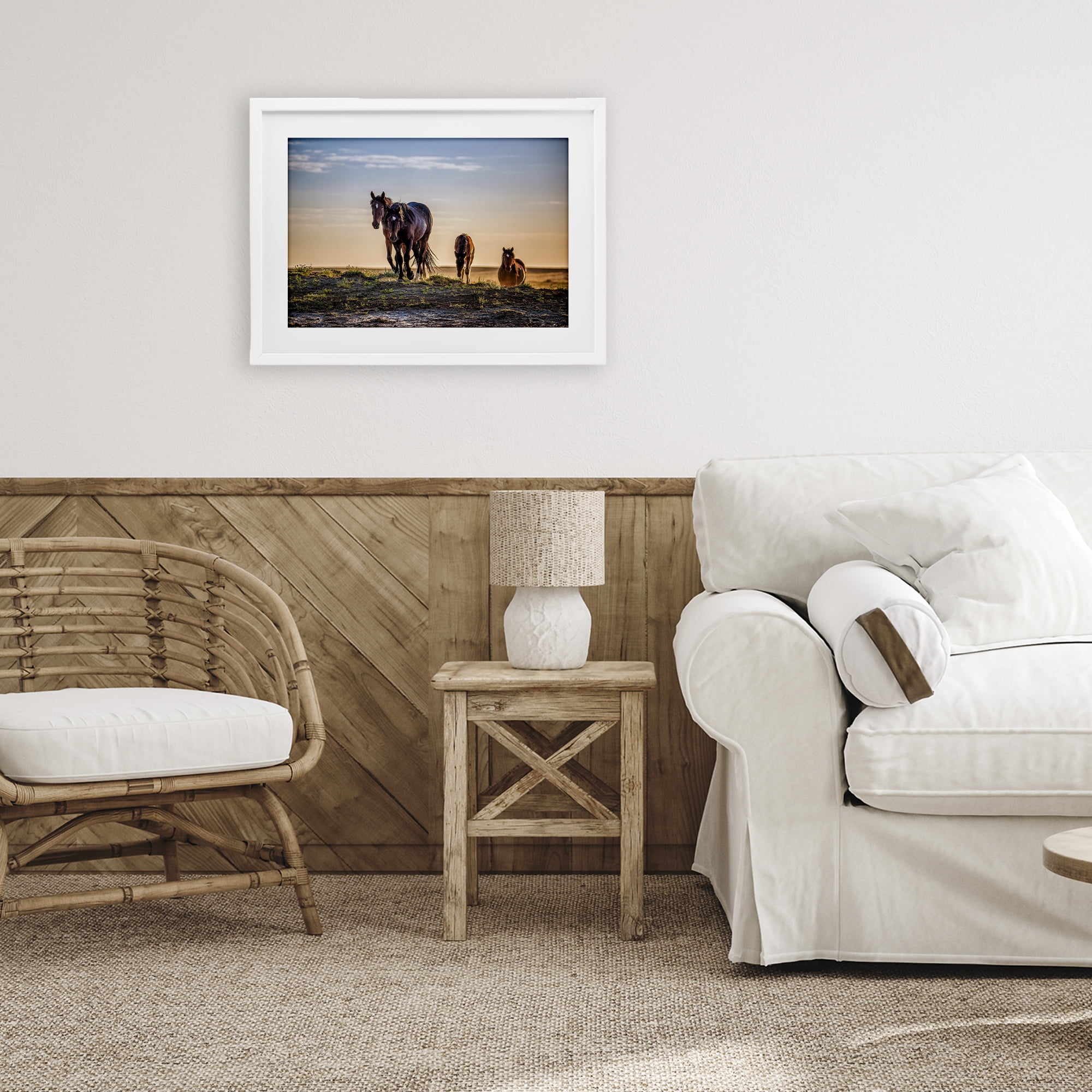 Stupell Industries Horses Coming Home White Framed Print Under Glass, design by Tim West