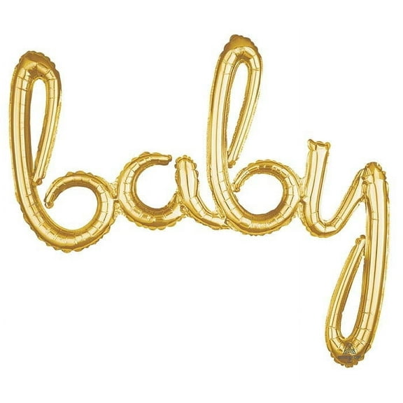 39 inch Script Phrase: "Baby" - Gold (Air-Fill Only) Foil Mylar Balloon - Party Supplies Decorations