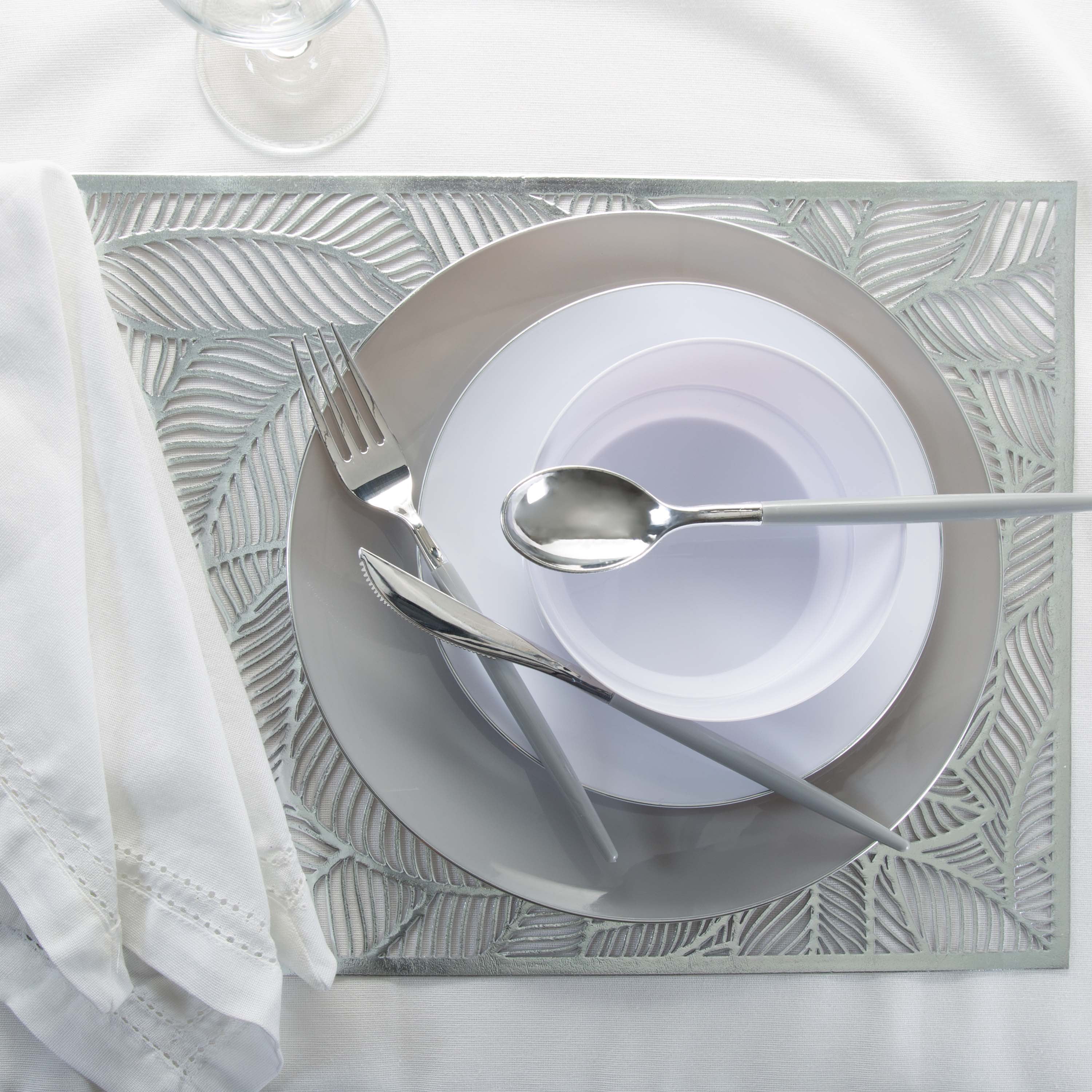 Home Details Set of Four Pear Leaf Laser Cut Table Place Mat, Silver