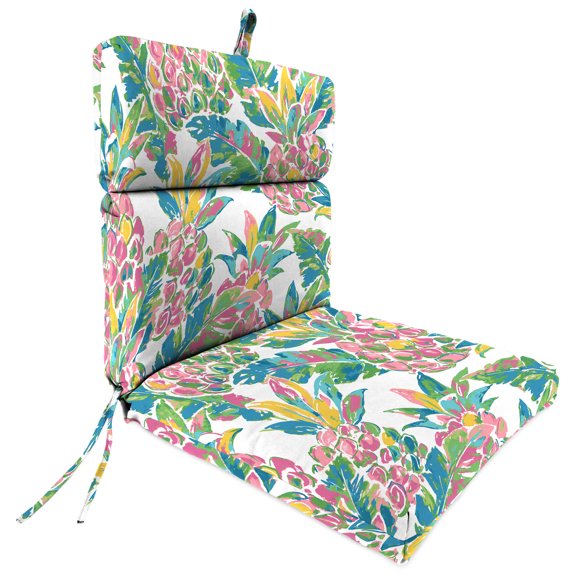 Jordan Manufacturing 44" x 22" Via Garden Multicolor Tropical Rectangular Outdoor Chair Cushion with Ties and Hanger Loop